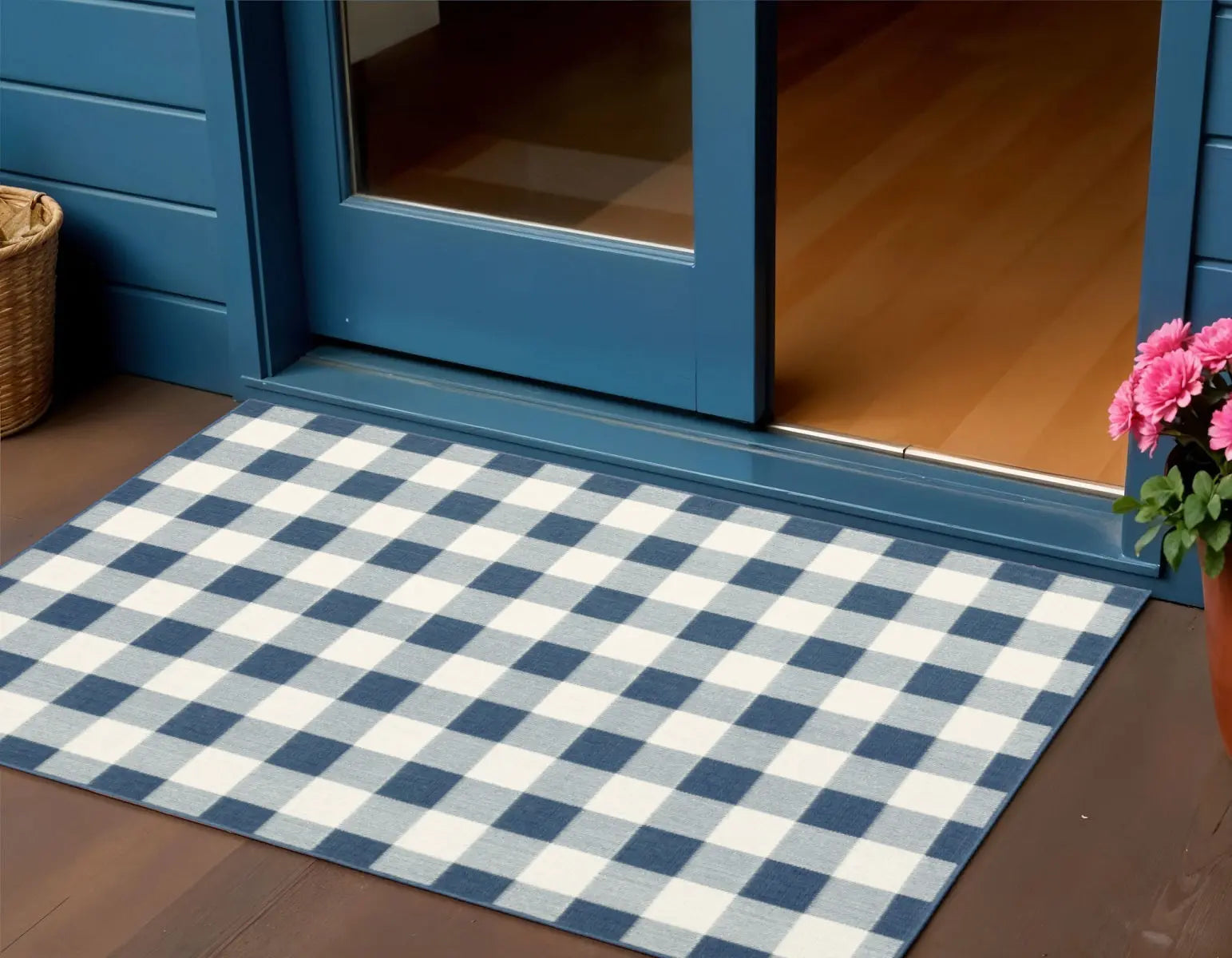 2' X 3' Blue and Ivory Geometric Stain Resistant Indoor Outdoor Area Rug Homeroots Outdoor