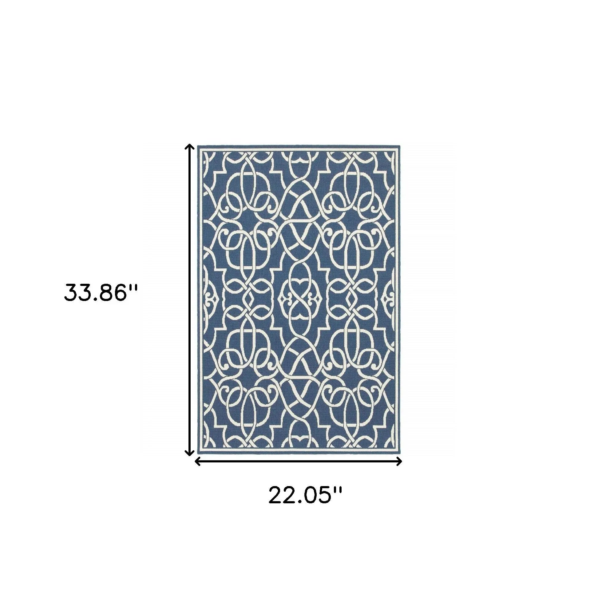 2' X 3' Blue and Ivory Geometric Stain Resistant Indoor Outdoor Area Rug Homeroots Outdoor