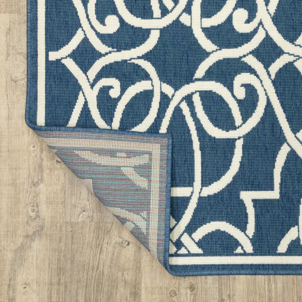 2' X 3' Blue and Ivory Geometric Stain Resistant Indoor Outdoor Area Rug Homeroots Outdoor
