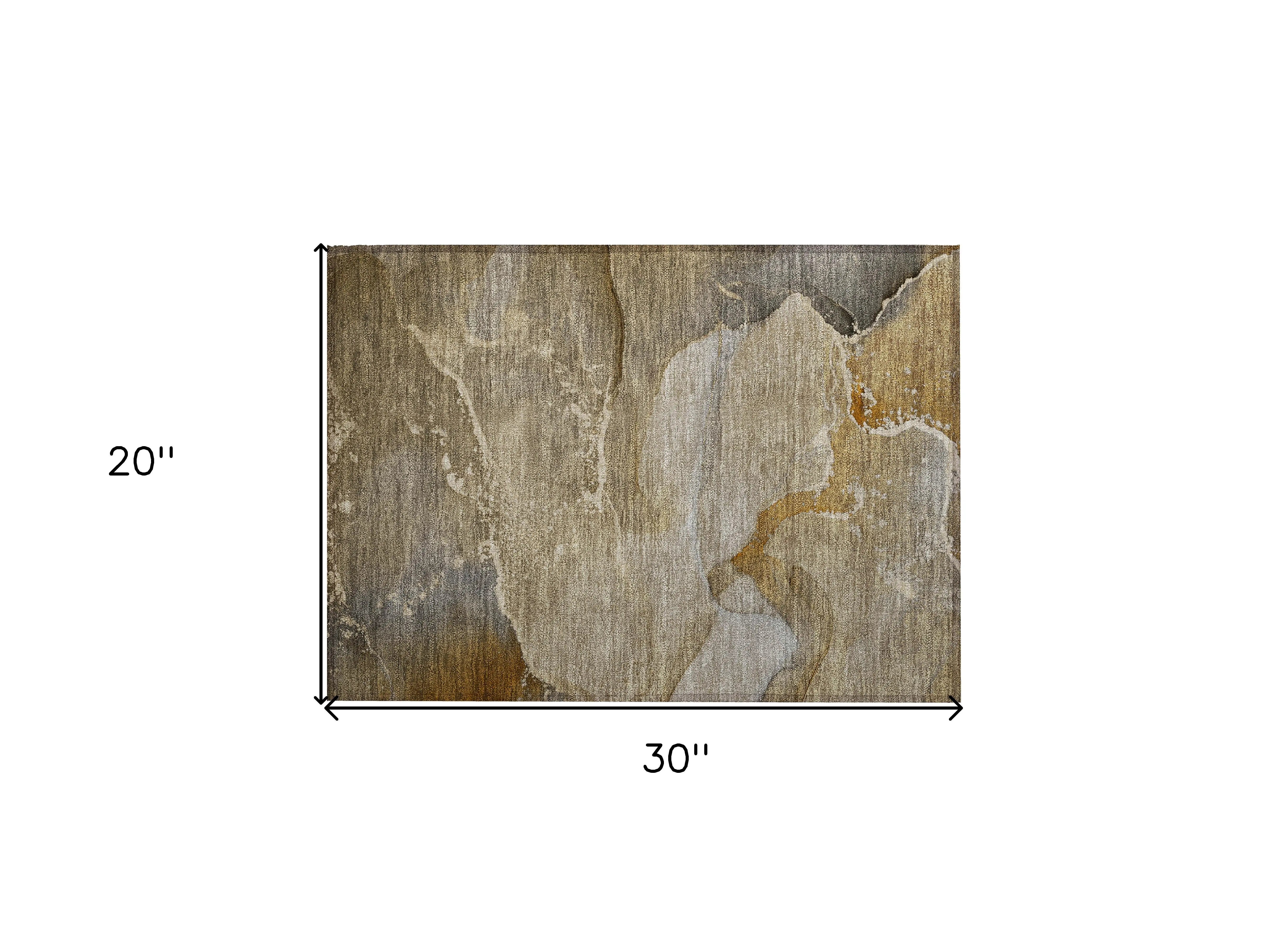 2' X 3' Brown Beige and Gold Abstract Washable Indoor Outdoor Area Rug Homeroots Outdoor