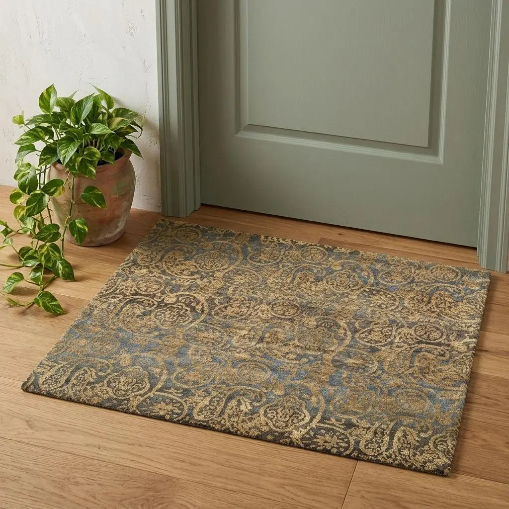 2' X 3' Brown Gold And Blue Wool Paisley Hand Knotted Area Rug Homeroots Home Decor
