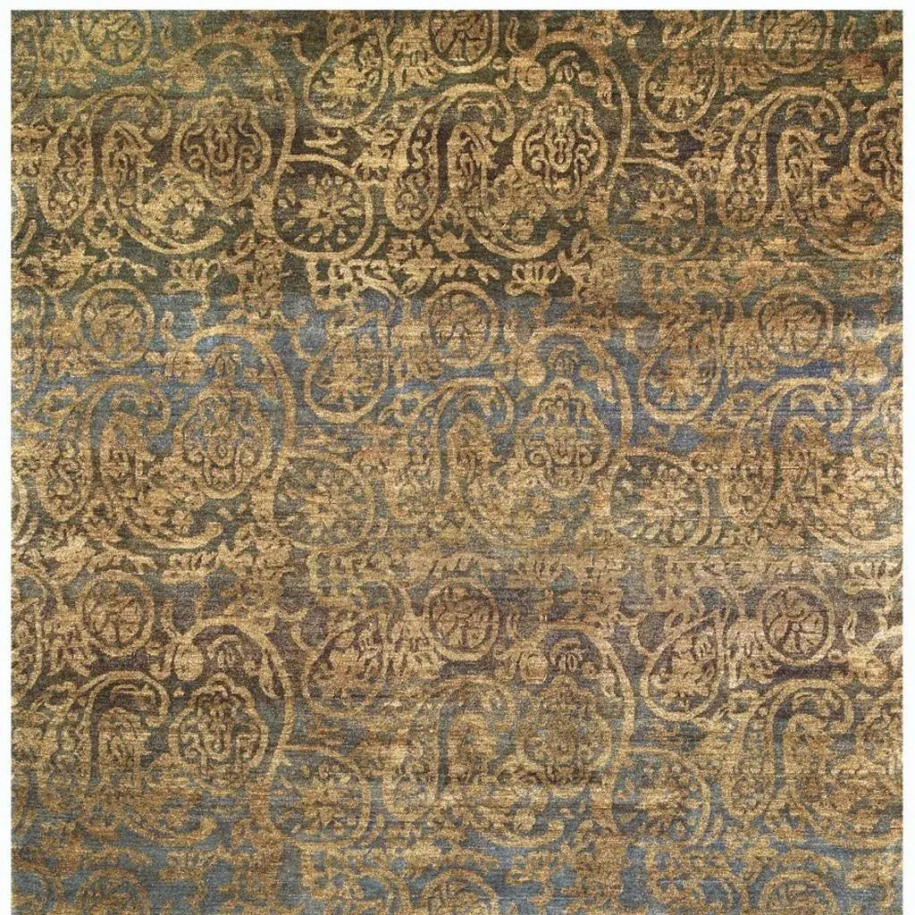 2' X 3' Brown Gold And Blue Wool Paisley Hand Knotted Area Rug Homeroots Home Decor