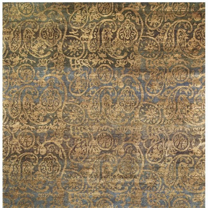 2' X 3' Brown Gold And Blue Wool Paisley Hand Knotted Area Rug Homeroots Home Decor