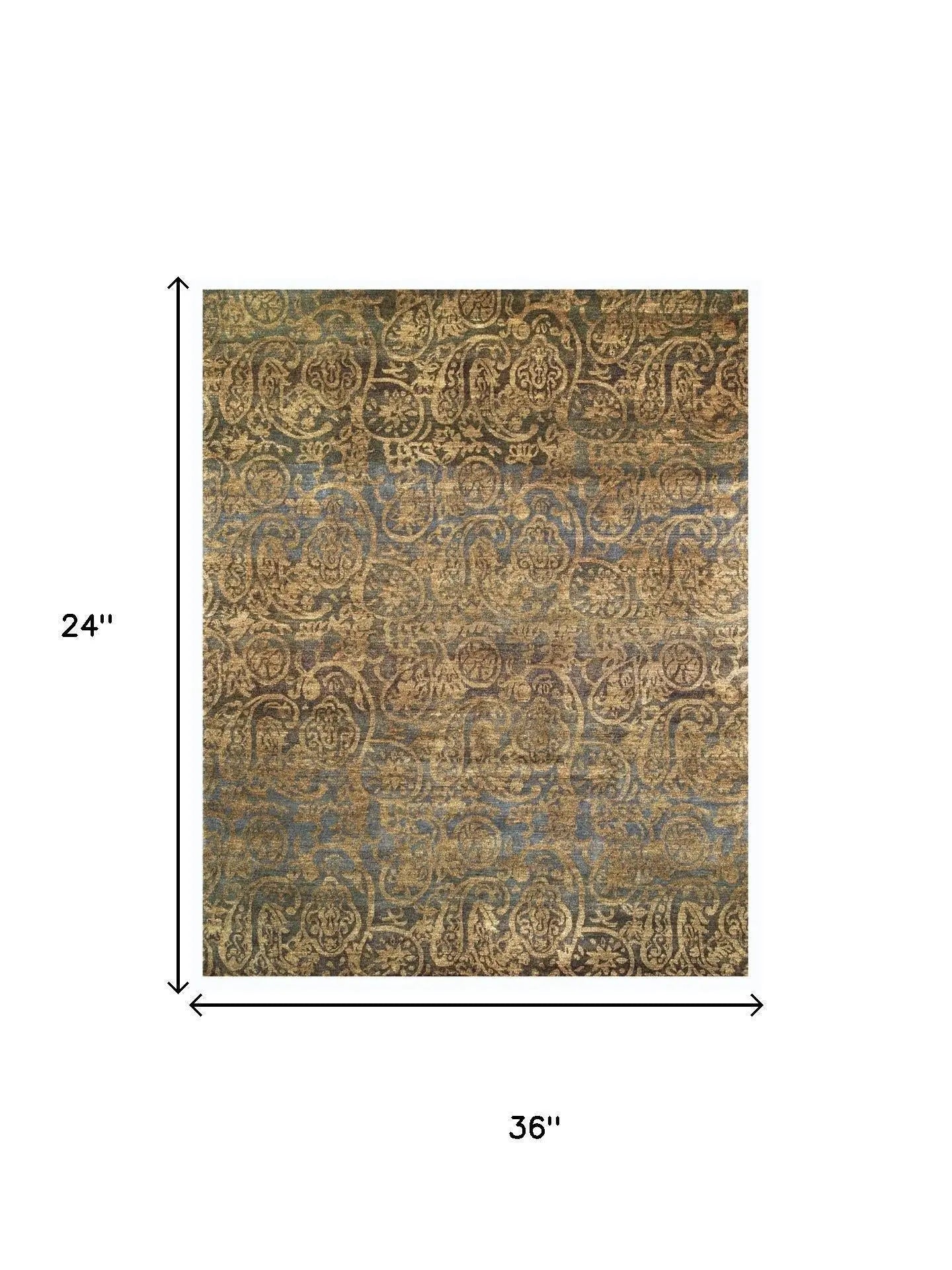 2' X 3' Brown Gold And Blue Wool Paisley Hand Knotted Area Rug Homeroots Home Decor
