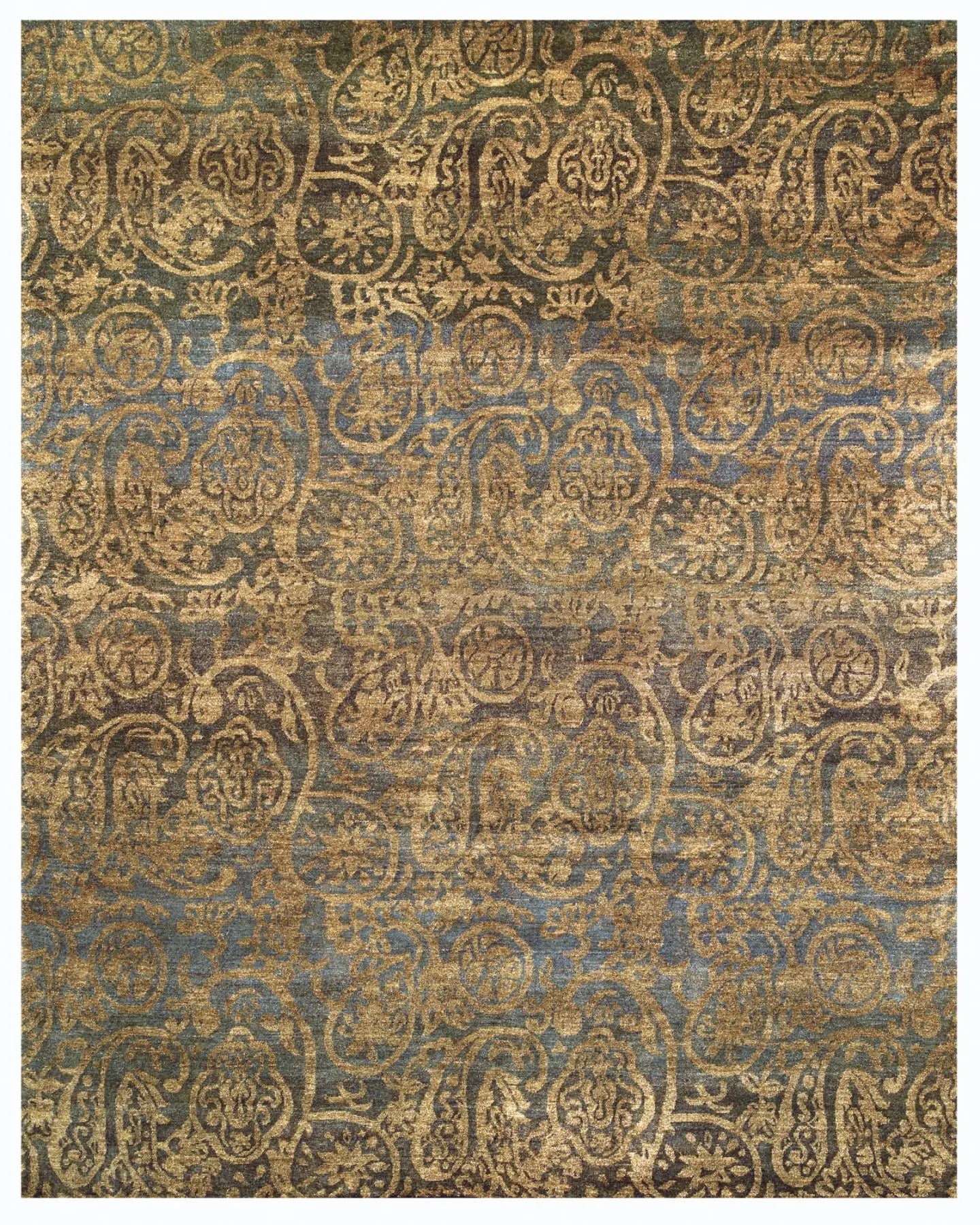 2' X 3' Brown Gold And Blue Wool Paisley Hand Knotted Area Rug Homeroots Home Decor