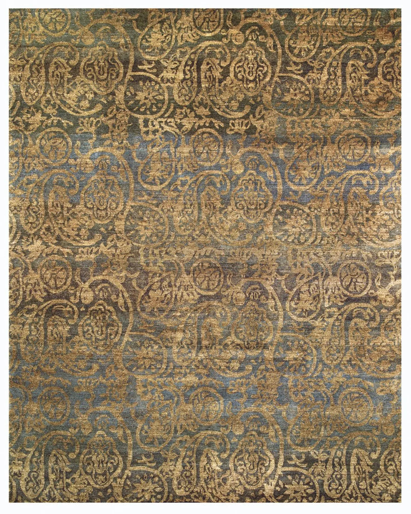 2' X 3' Brown Gold And Blue Wool Paisley Hand Knotted Area Rug Homeroots Home Decor