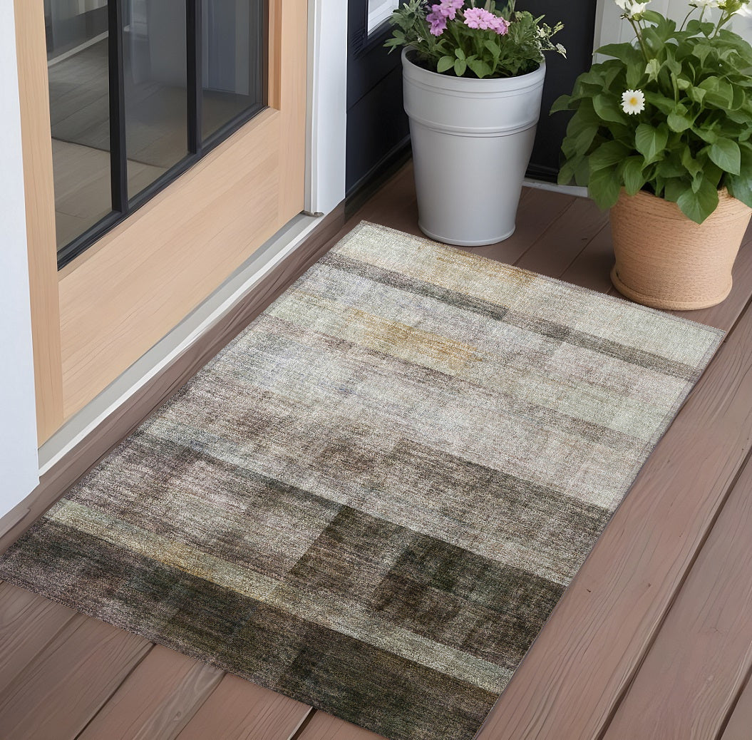 2' X 3' Brown Ombre Washable Non Skid Indoor Outdoor Area Rug - GreatEagleInc