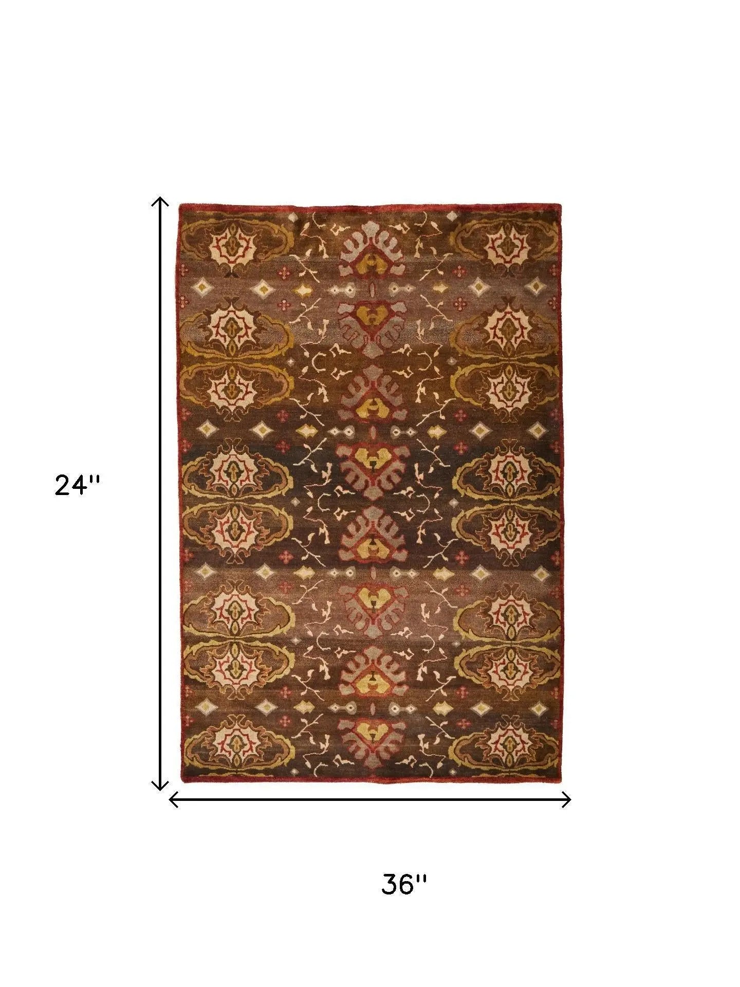 2' X 3' Brown Red And Tan Wool Ikat Hand Knotted Area Rug Homeroots Home Decor