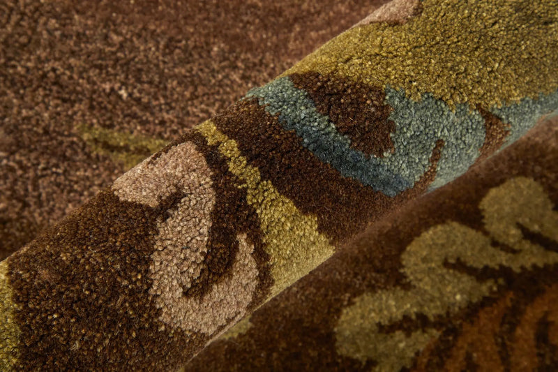 2' X 3' Brown Tan And Green Wool Floral Hand Knotted Area Rug Homeroots Home Decor