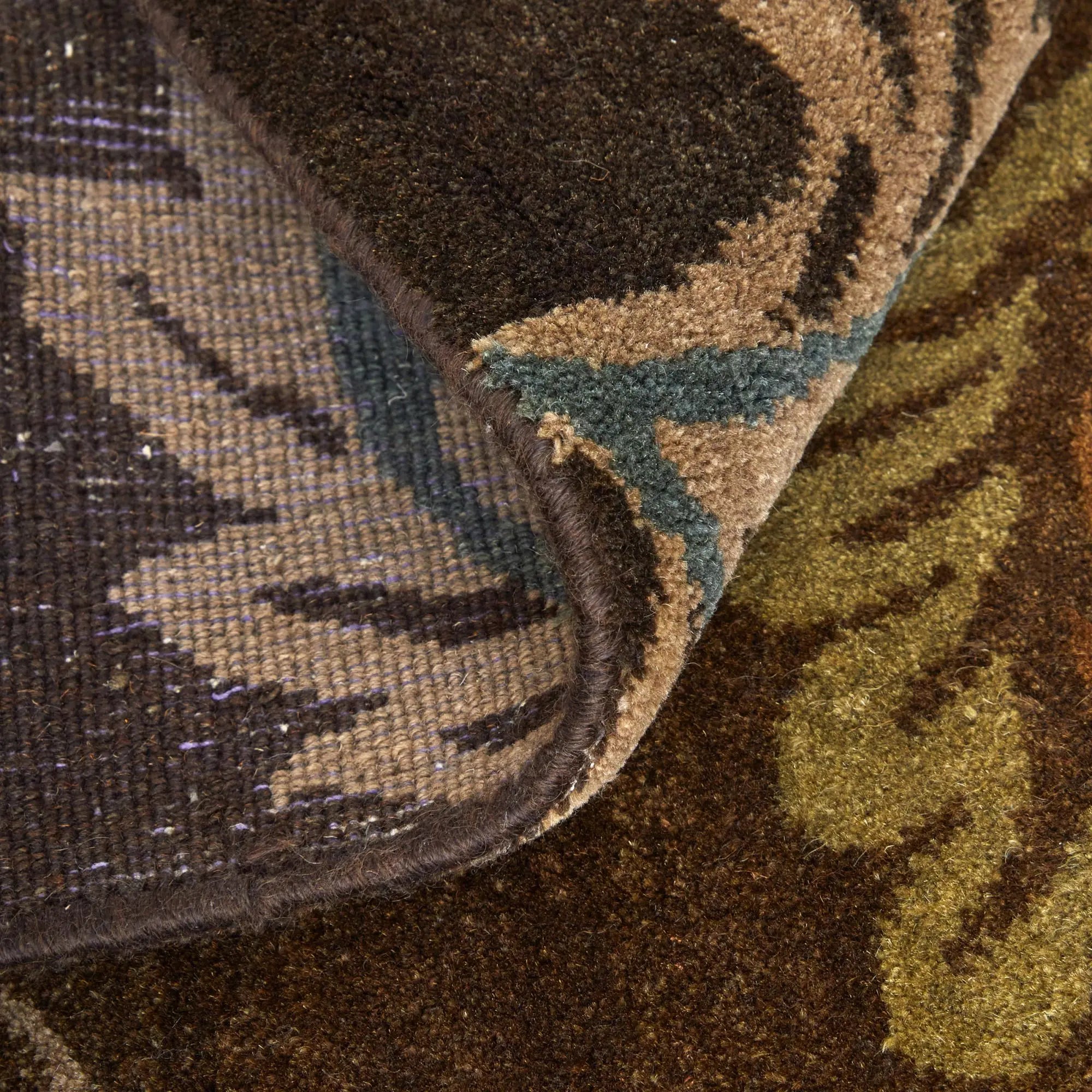 2' X 3' Brown Tan And Green Wool Floral Hand Knotted Area Rug Homeroots Home Decor