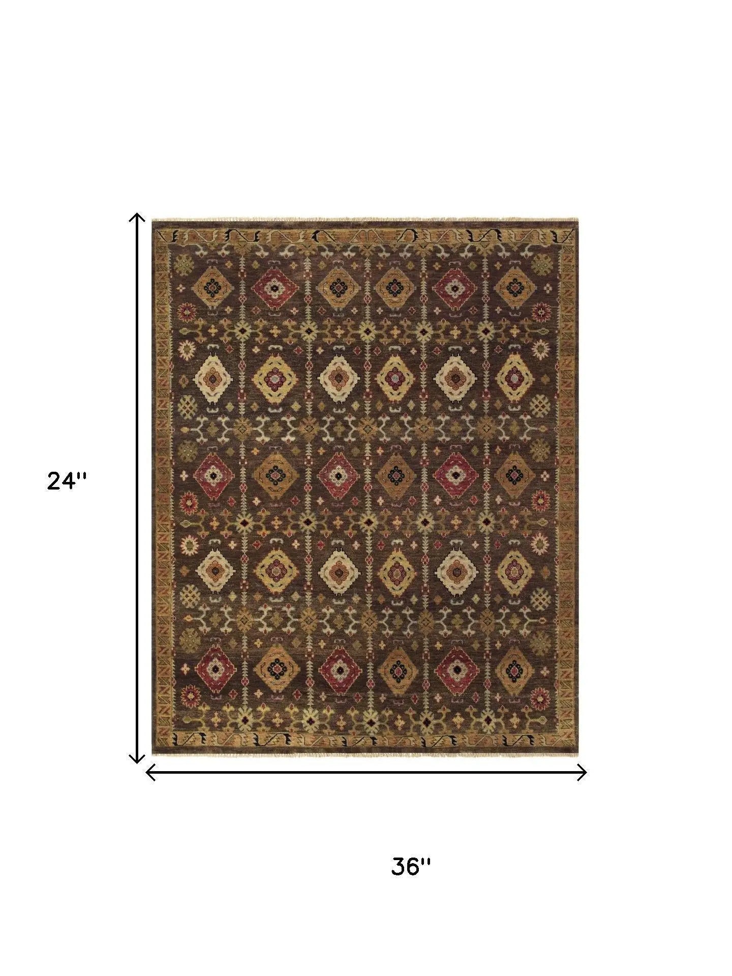2' X 3' Brown Tan And Red Wool Geometric Hand Knotted Area Rug Homeroots Home Decor