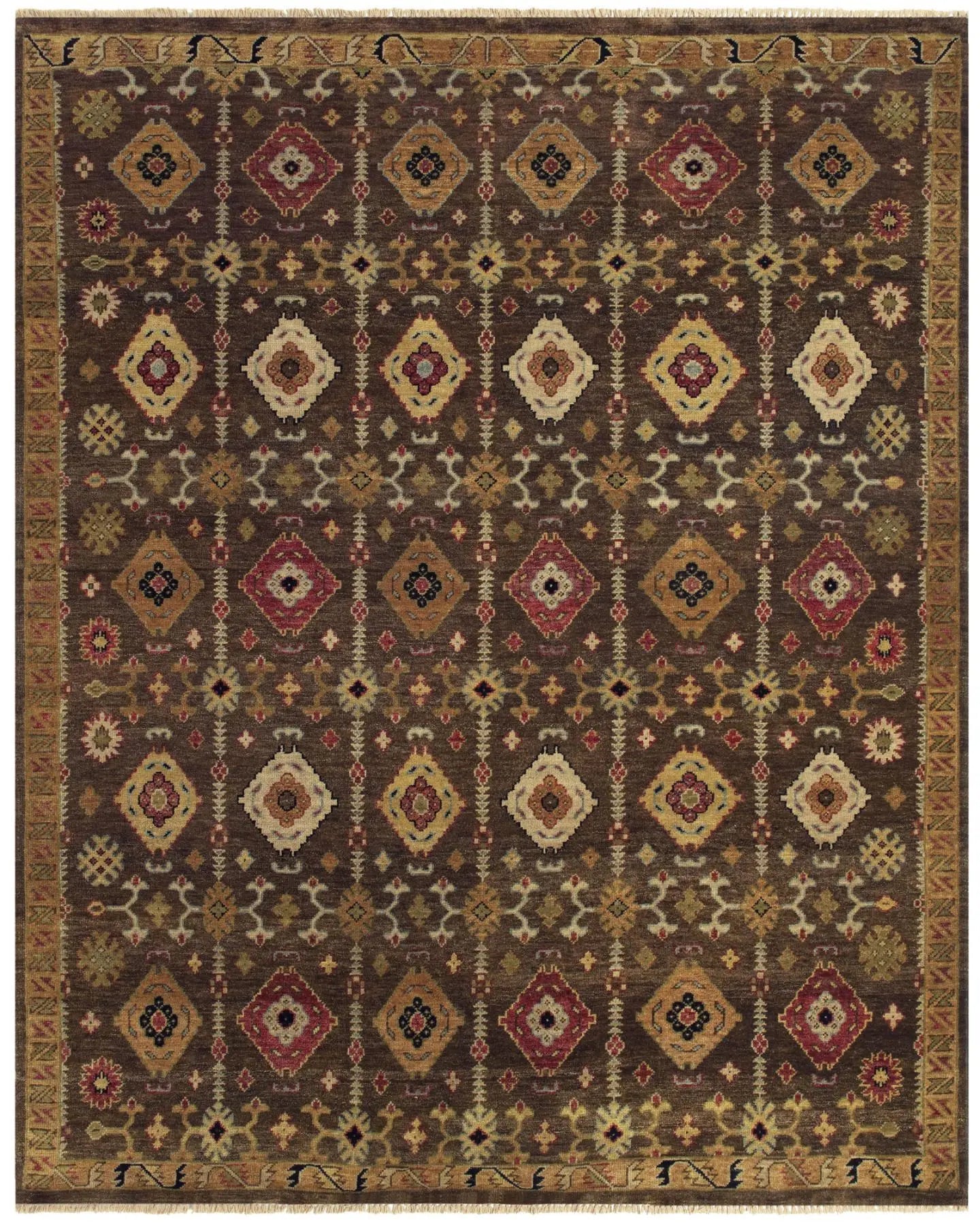 2' X 3' Brown Tan And Red Wool Geometric Hand Knotted Area Rug Homeroots Home Decor