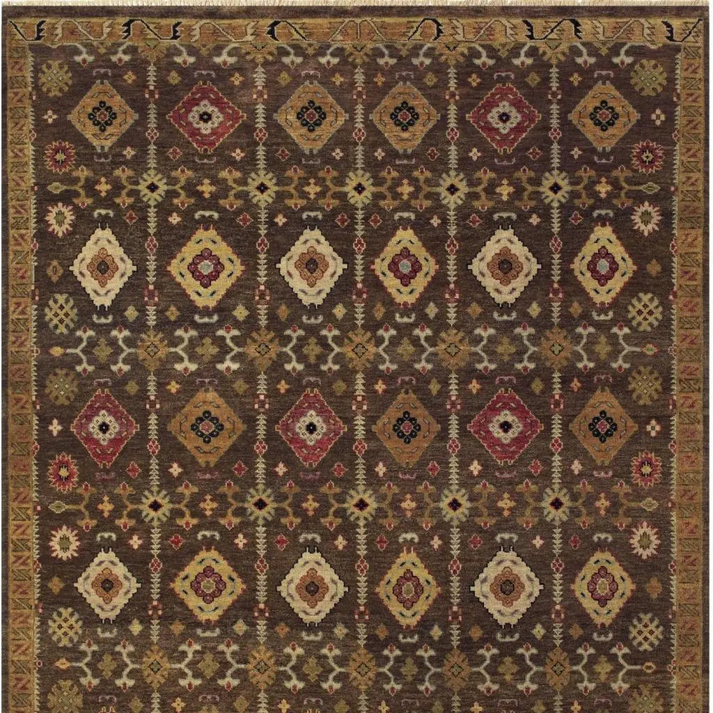 2' X 3' Brown Tan And Red Wool Geometric Hand Knotted Area Rug Homeroots Home Decor