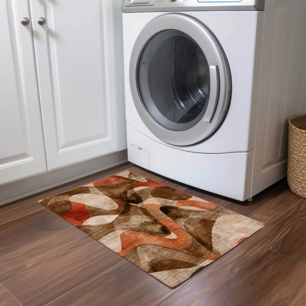 2' X 3' Chocolate Abstract Washable Non Skid Indoor Outdoor Area Rug - GreatEagleInc