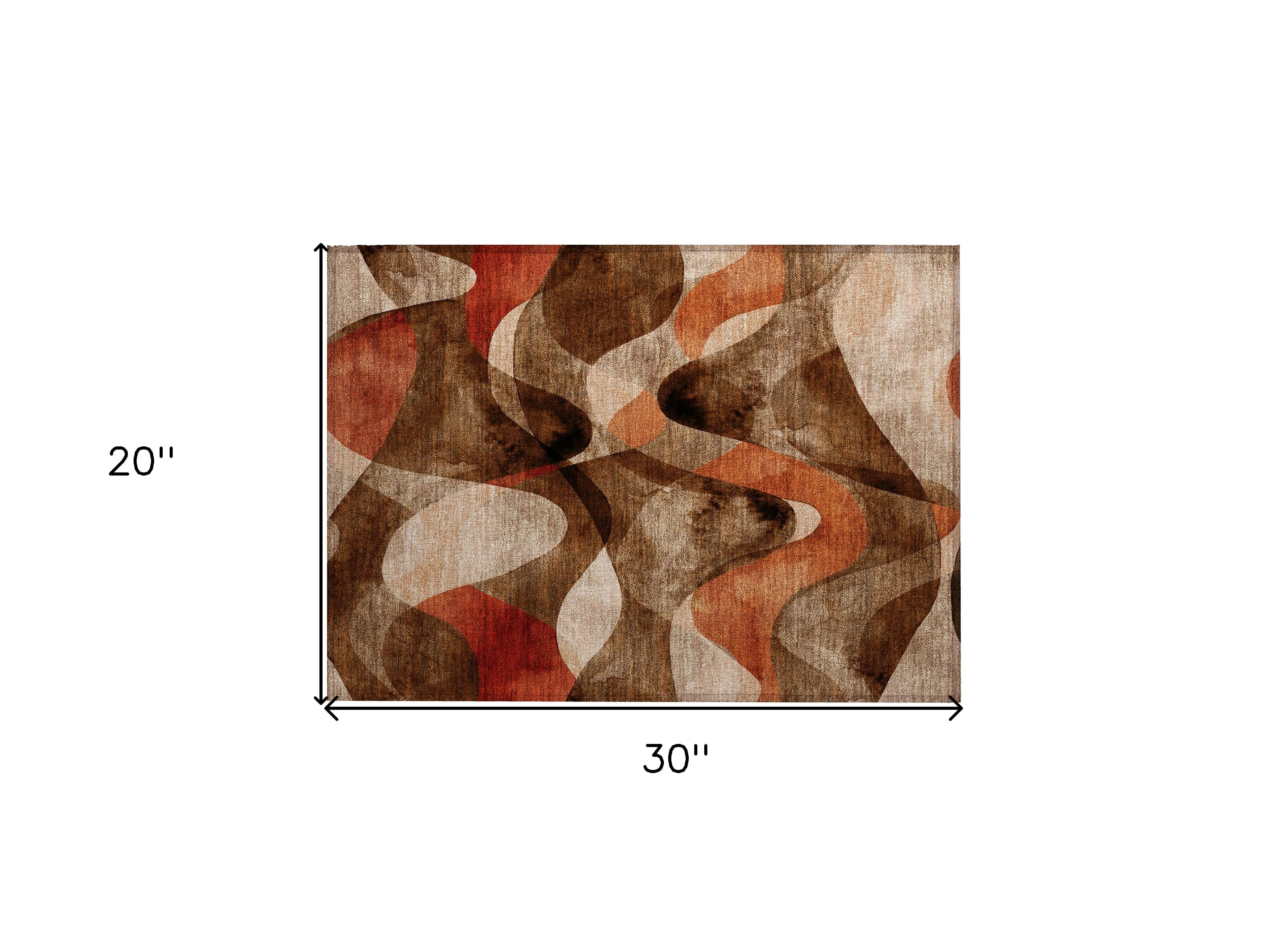 2' X 3' Chocolate Abstract Washable Non Skid Indoor Outdoor Area Rug - GreatEagleInc