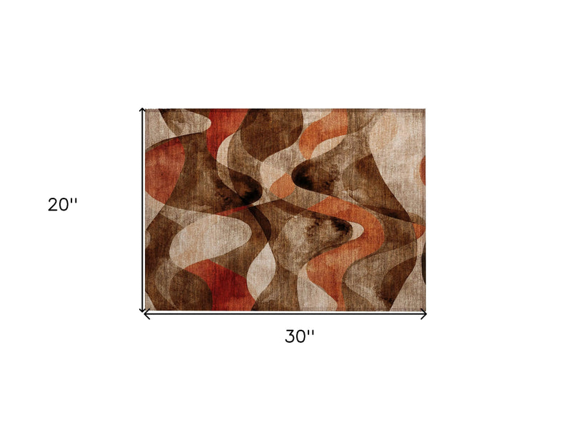 2' X 3' Chocolate Abstract Washable Non Skid Indoor Outdoor Area Rug - GreatEagleInc