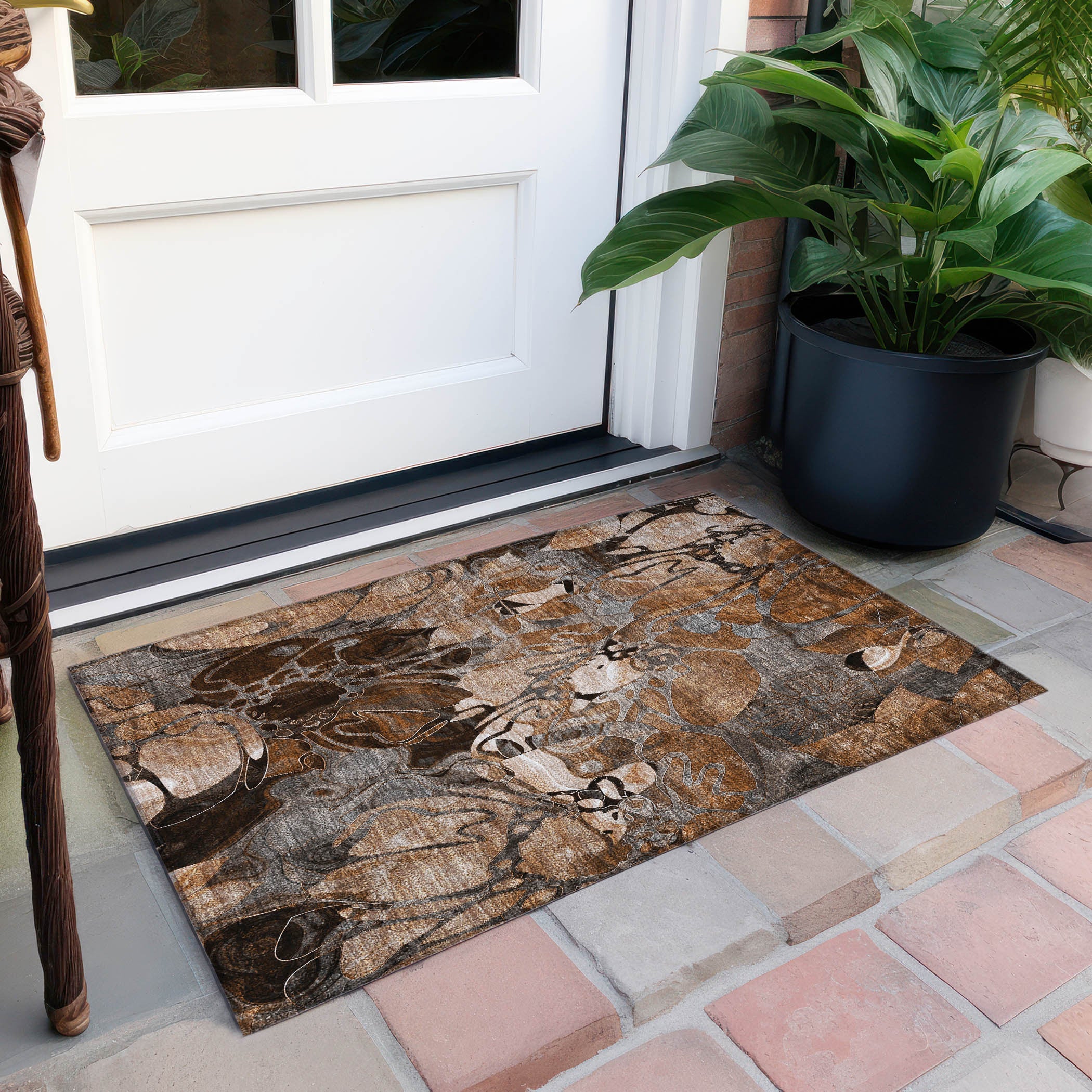 2' X 3' Chocolate Terracotta and Ivory Abstract Washable Indoor Outdoor Area Rug - GreatEagleInc