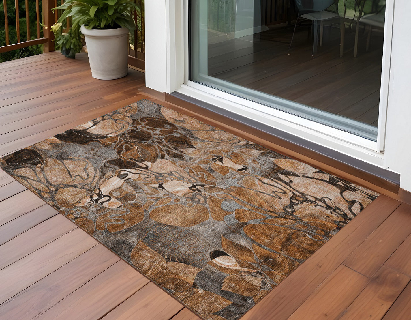 2' X 3' Chocolate Terracotta and Ivory Abstract Washable Indoor Outdoor Area Rug - GreatEagleInc