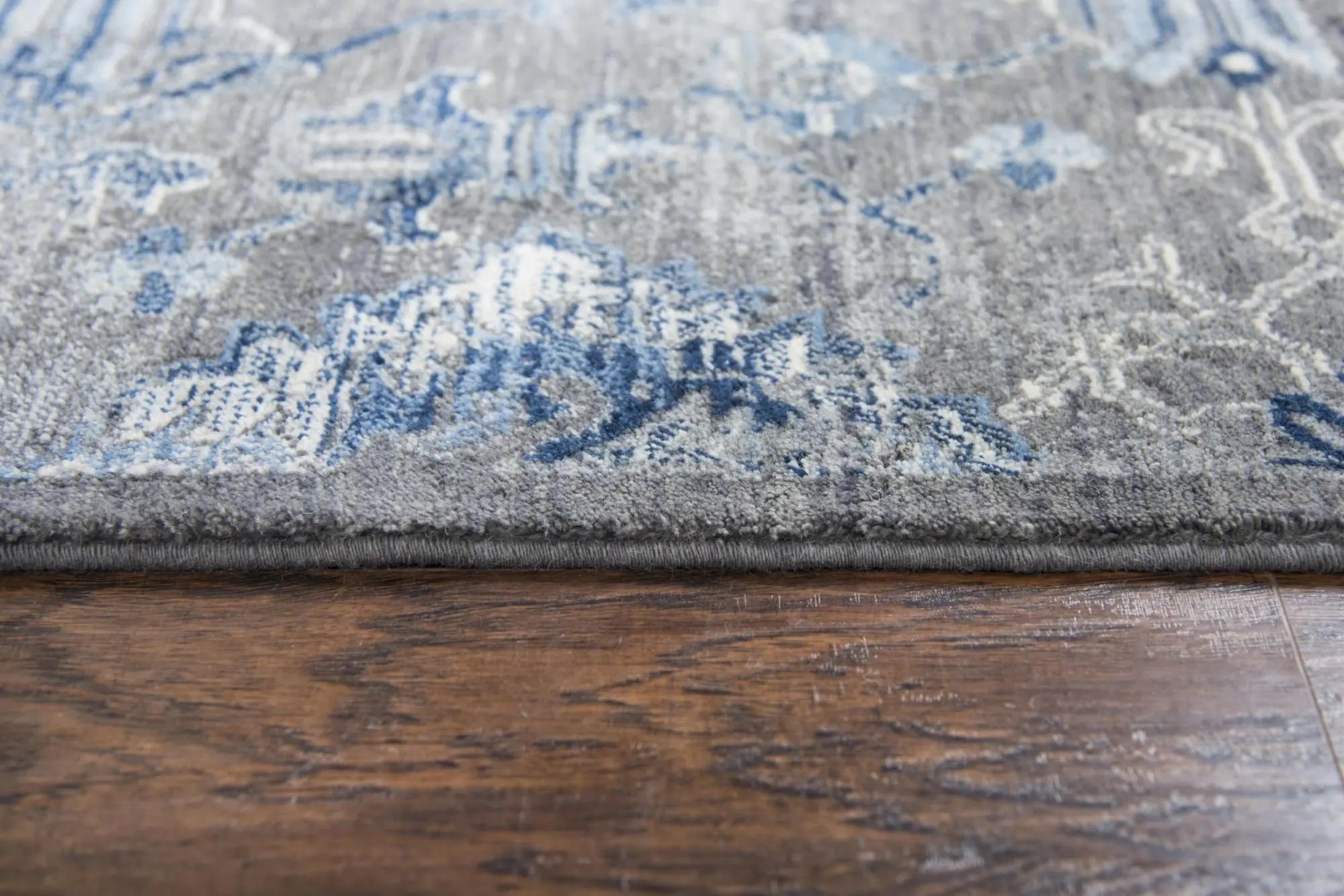 2' X 3' Dark Gray Blue And Light Gray New Zealand Lambs Wool Floral Hand Carved Handmade Area Rug Homeroots Home Decor