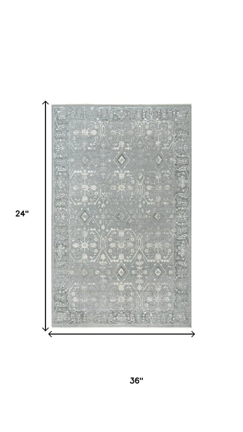 2' X 3' Gray And Ivory New Zealand Lambs Wool Oriental Hand Carved Handmade Area Rug Homeroots Home Decor