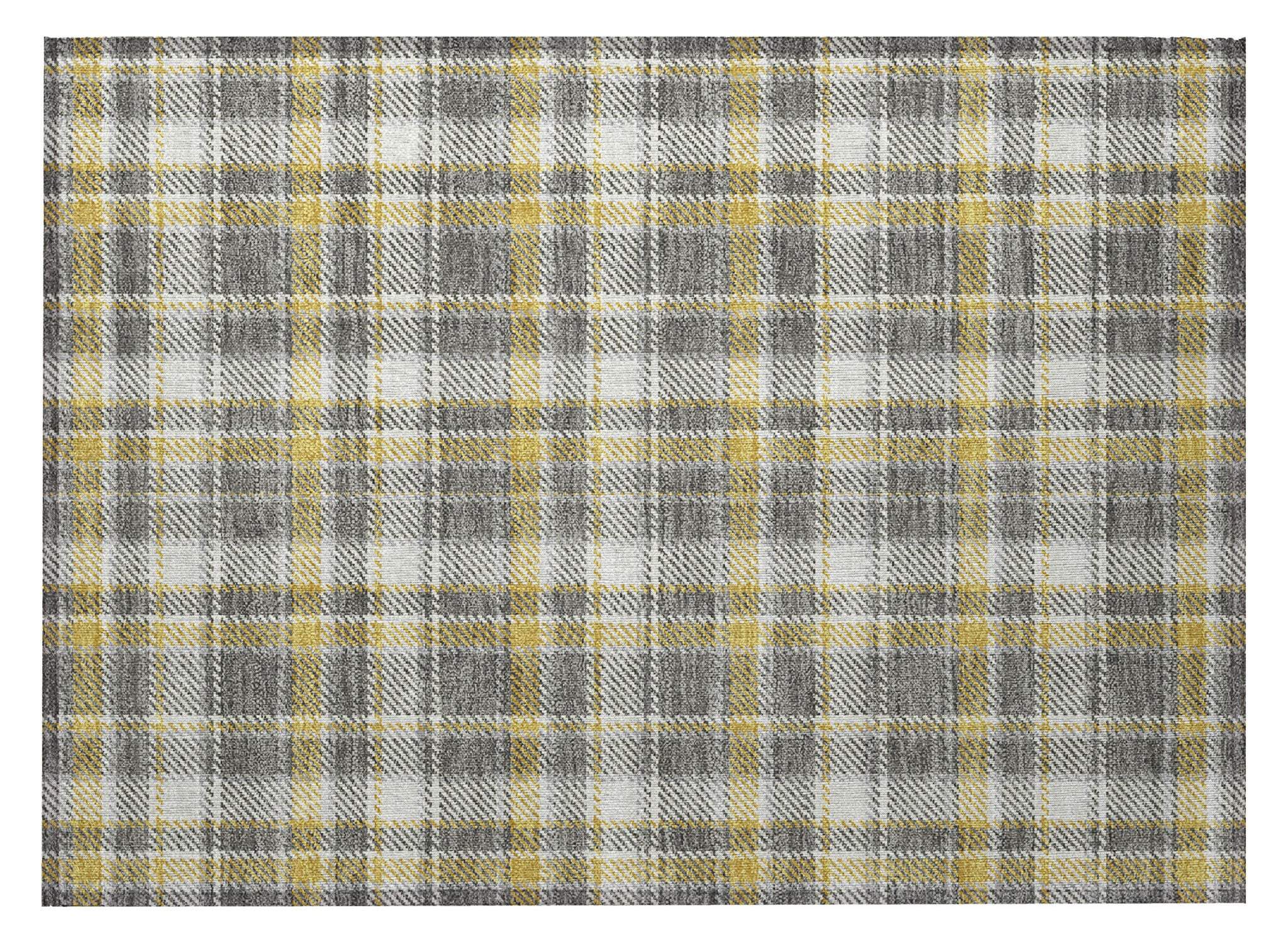 2' X 3' Gray Yellow and White Plaid Washable Non Skid Indoor Outdoor Area Rug - GreatEagleInc