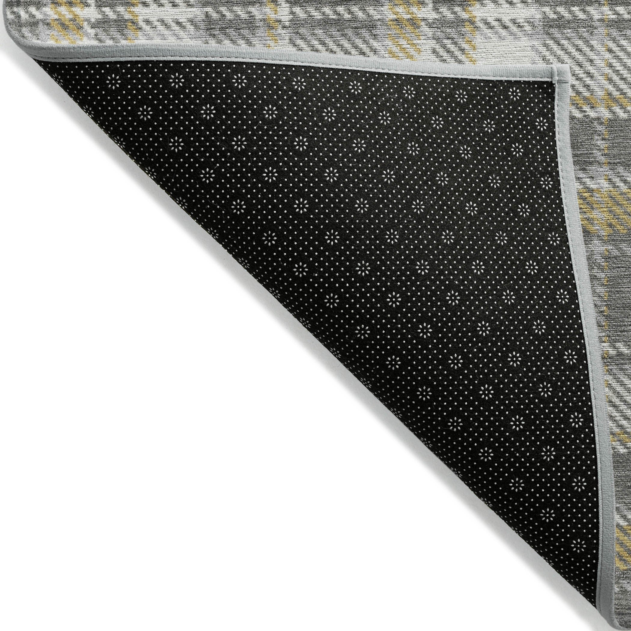 2' X 3' Gray Yellow and White Plaid Washable Non Skid Indoor Outdoor Area Rug - GreatEagleInc