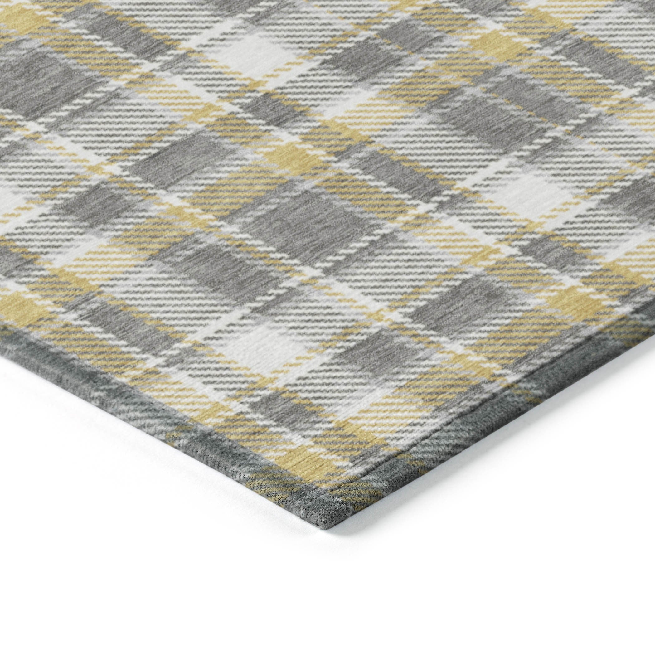 2' X 3' Gray Yellow and White Plaid Washable Non Skid Indoor Outdoor Area Rug - GreatEagleInc