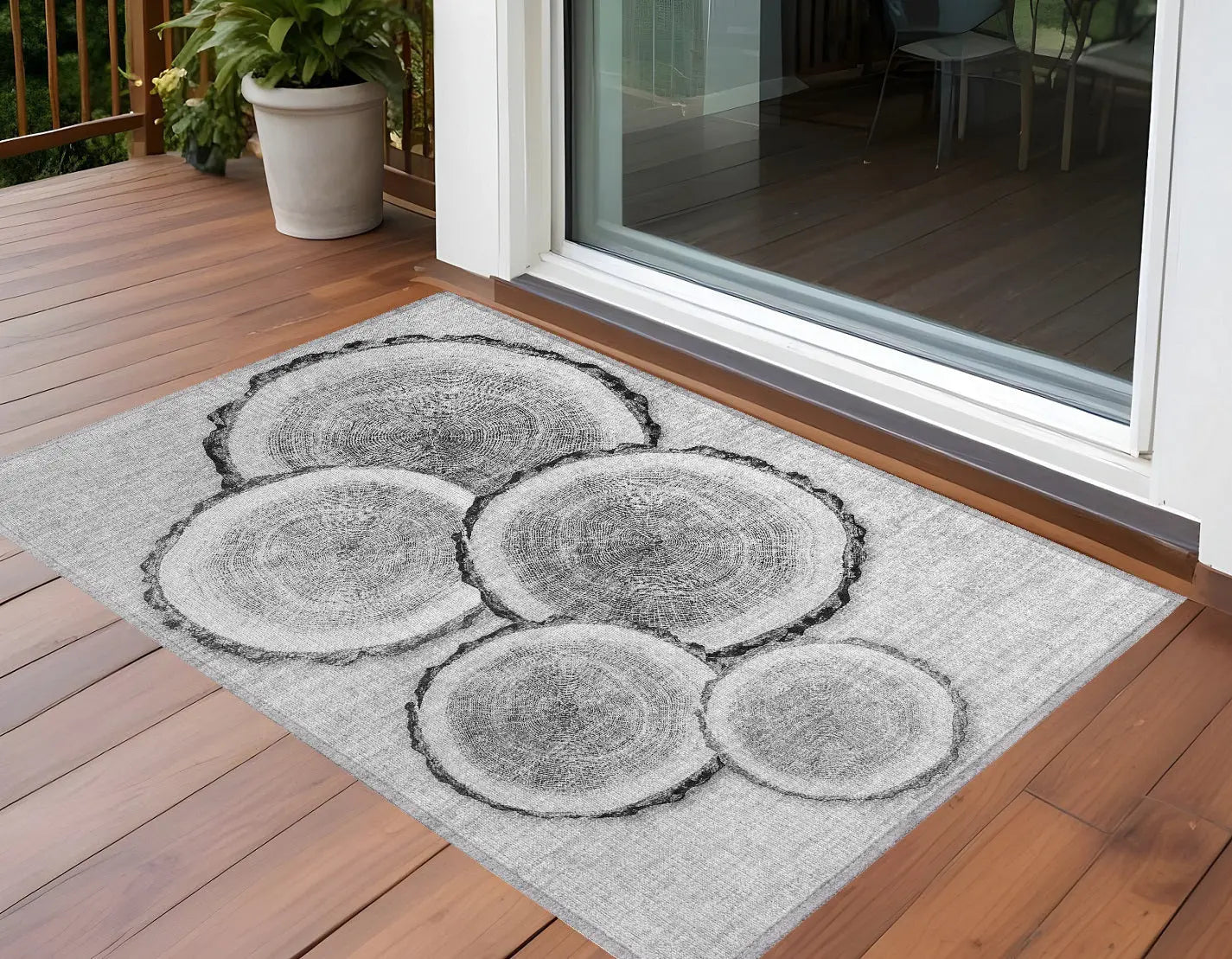 2' X 3' Gray and Black Faux Bois Washable Non Skid Indoor Outdoor Area Rug Homeroots Outdoor