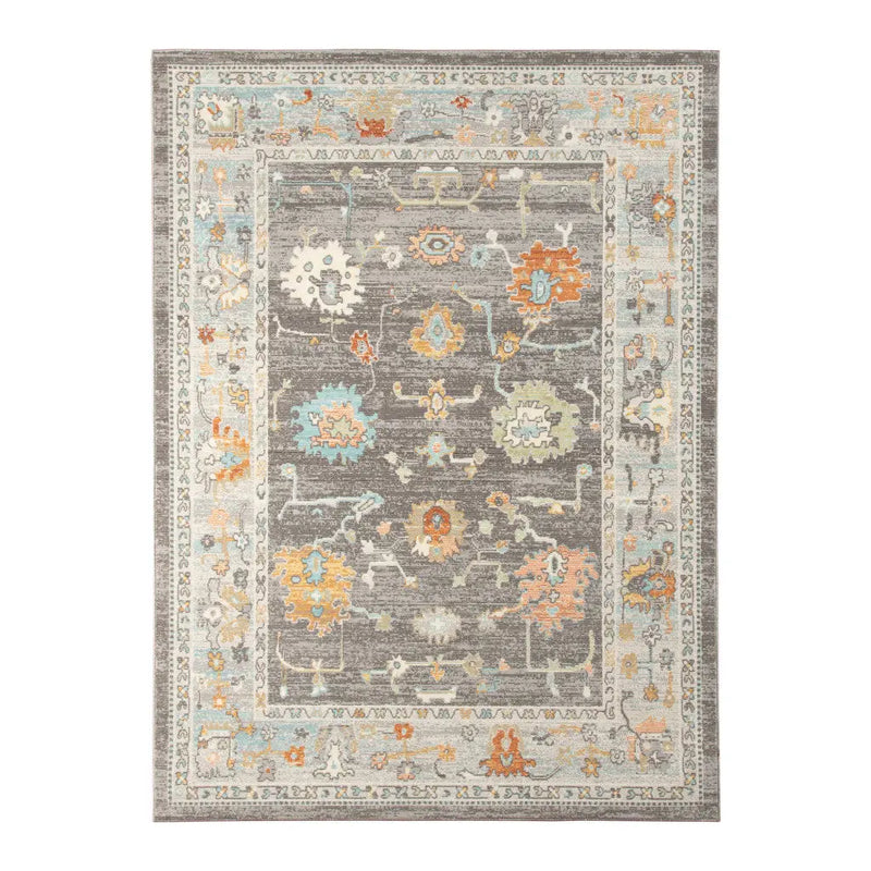 2' X 3' Gray and Orange Floral Stain Resistant Indoor Outdoor Area Rug Homeroots Outdoor