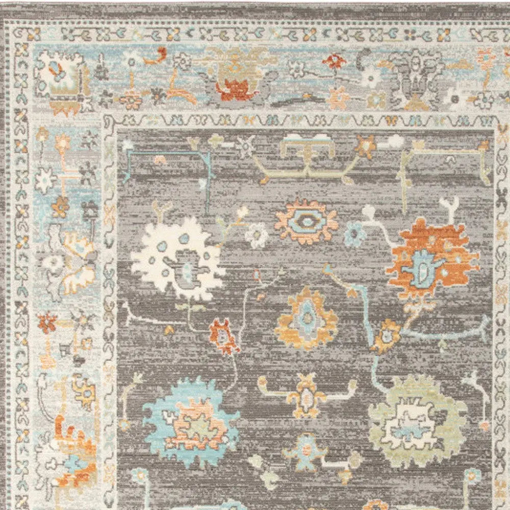 2' X 3' Gray and Orange Floral Stain Resistant Indoor Outdoor Area Rug Homeroots Outdoor