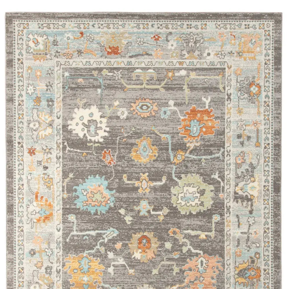 2' X 3' Gray and Orange Floral Stain Resistant Indoor Outdoor Area Rug Homeroots Outdoor