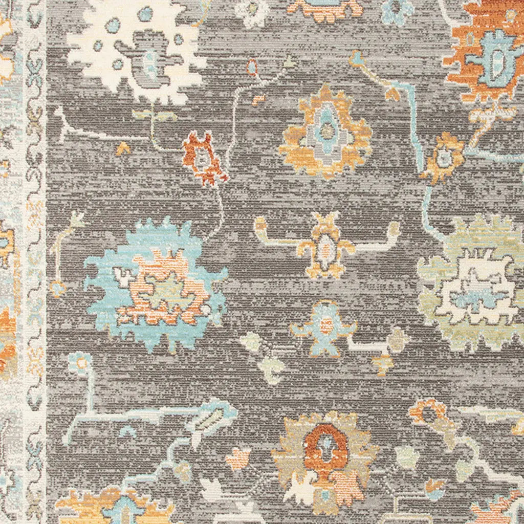2' X 3' Gray and Orange Floral Stain Resistant Indoor Outdoor Area Rug Homeroots Outdoor