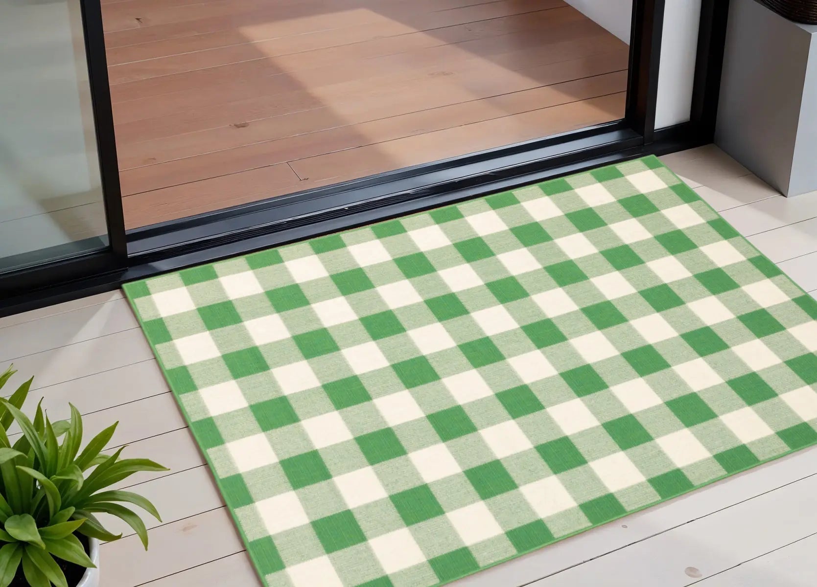 2' X 3' Green and Ivory Geometric Stain Resistant Indoor Outdoor Area Rug Homeroots Outdoor