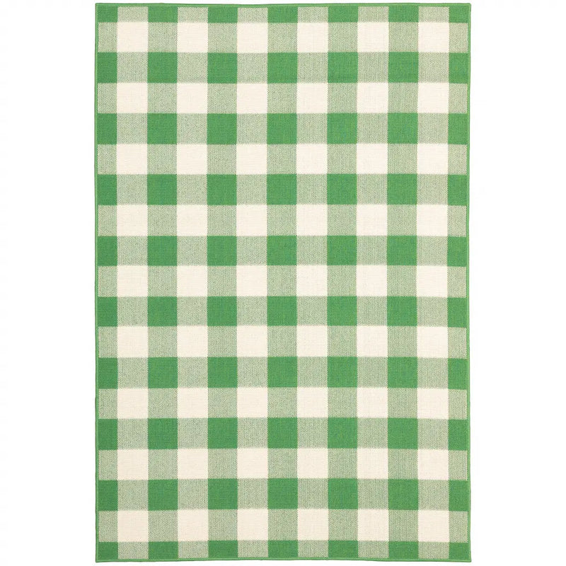 2' X 3' Green and Ivory Geometric Stain Resistant Indoor Outdoor Area Rug Homeroots Outdoor