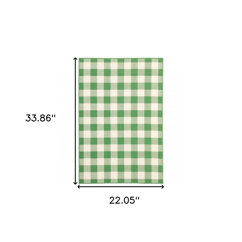 2' X 3' Green and Ivory Geometric Stain Resistant Indoor Outdoor Area Rug Homeroots Outdoor