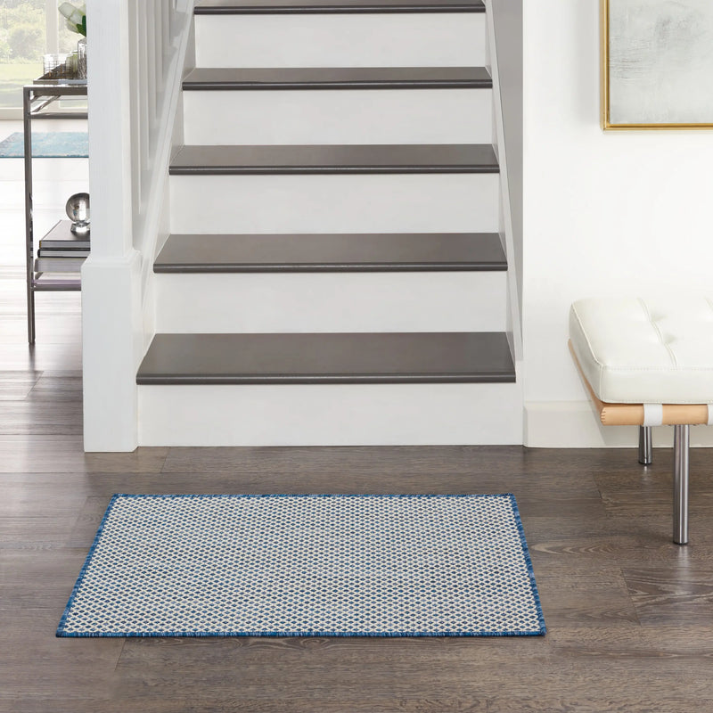 2' X 3' Ivory And Blue Geometric Indoor Outdoor Area Rug Homeroots Outdoor