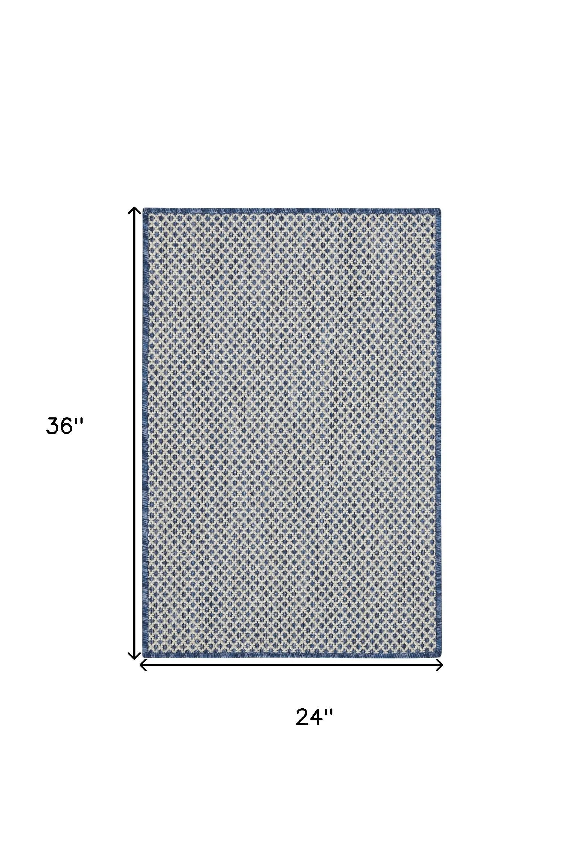 2' X 3' Ivory And Blue Geometric Indoor Outdoor Area Rug Homeroots Outdoor
