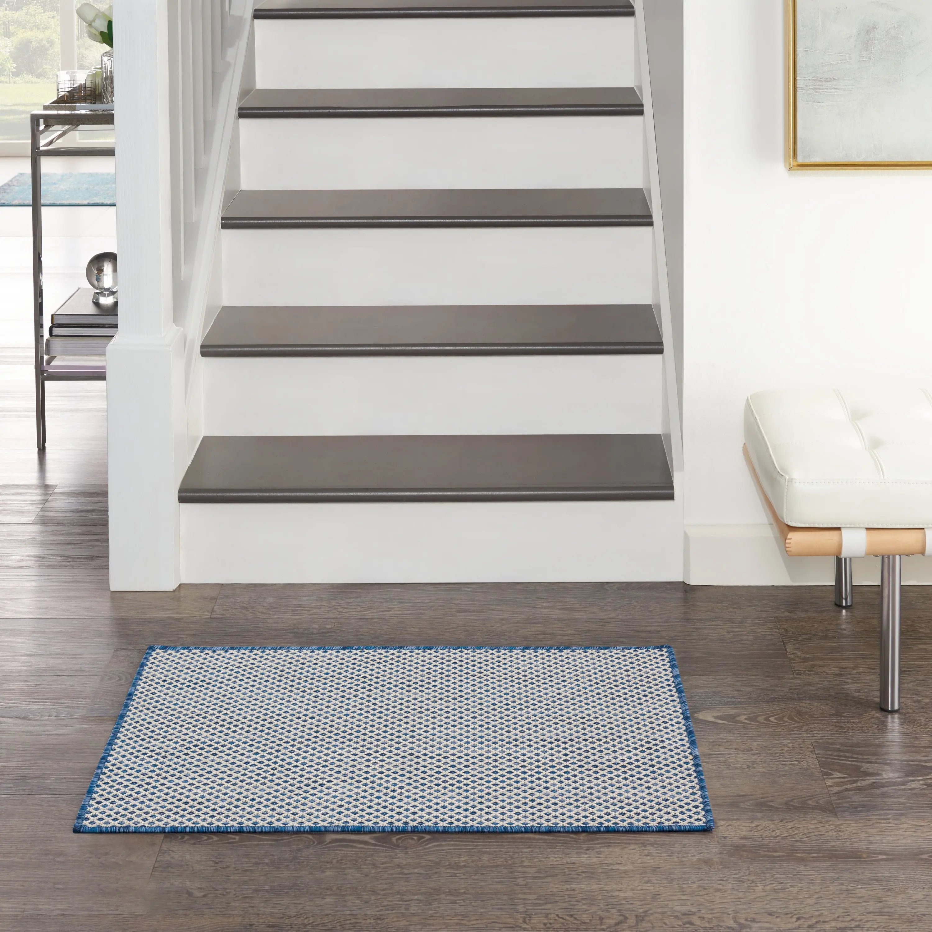 2' X 3' Ivory And Blue Geometric Indoor Outdoor Area Rug Homeroots Outdoor