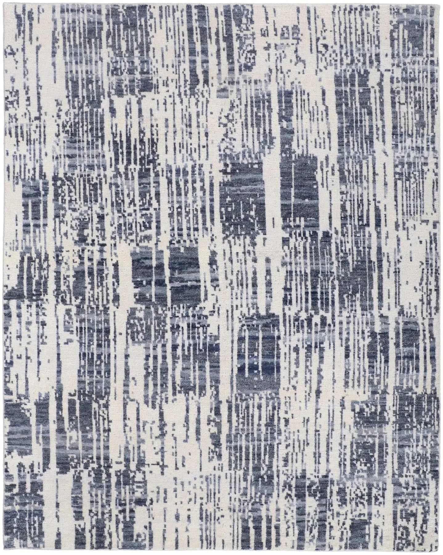 2' X 3' Ivory And Blue Wool Abstract Hand Knotted Area Rug With Fringe Homeroots Home Decor