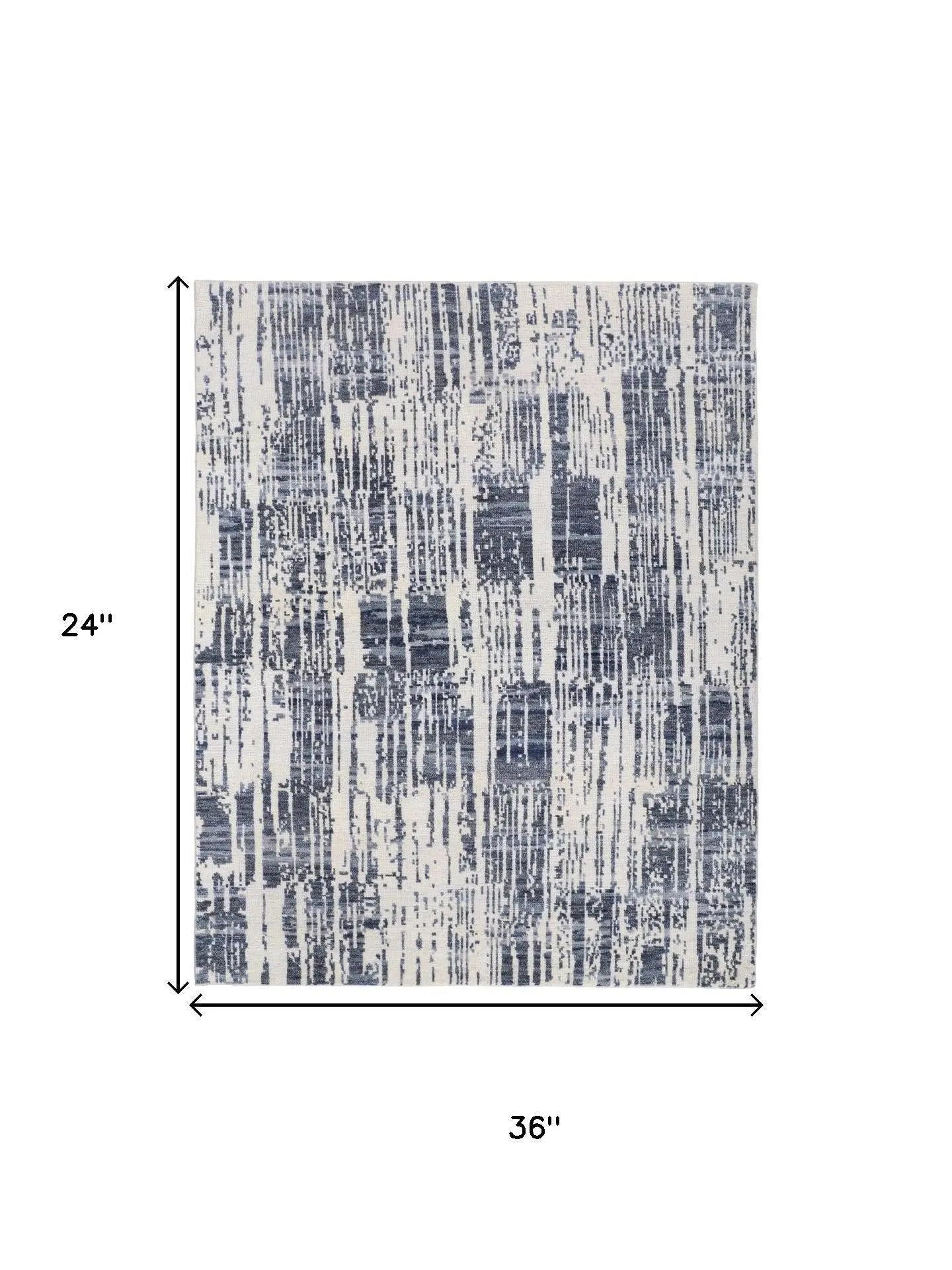 2' X 3' Ivory And Blue Wool Abstract Hand Knotted Area Rug With Fringe Homeroots Home Decor