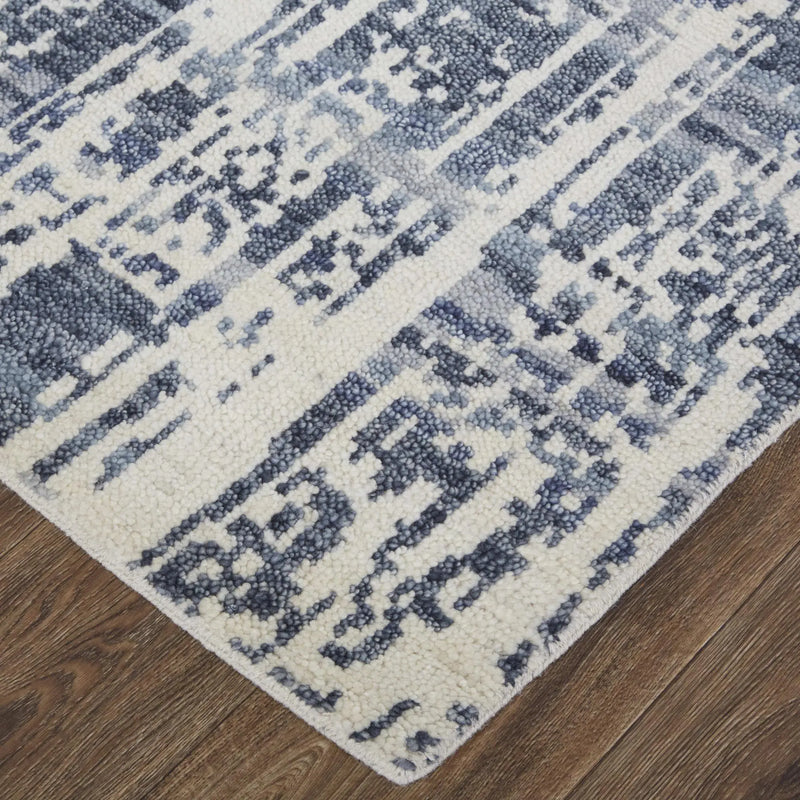 2' X 3' Ivory And Blue Wool Abstract Hand Knotted Area Rug With Fringe Homeroots Home Decor