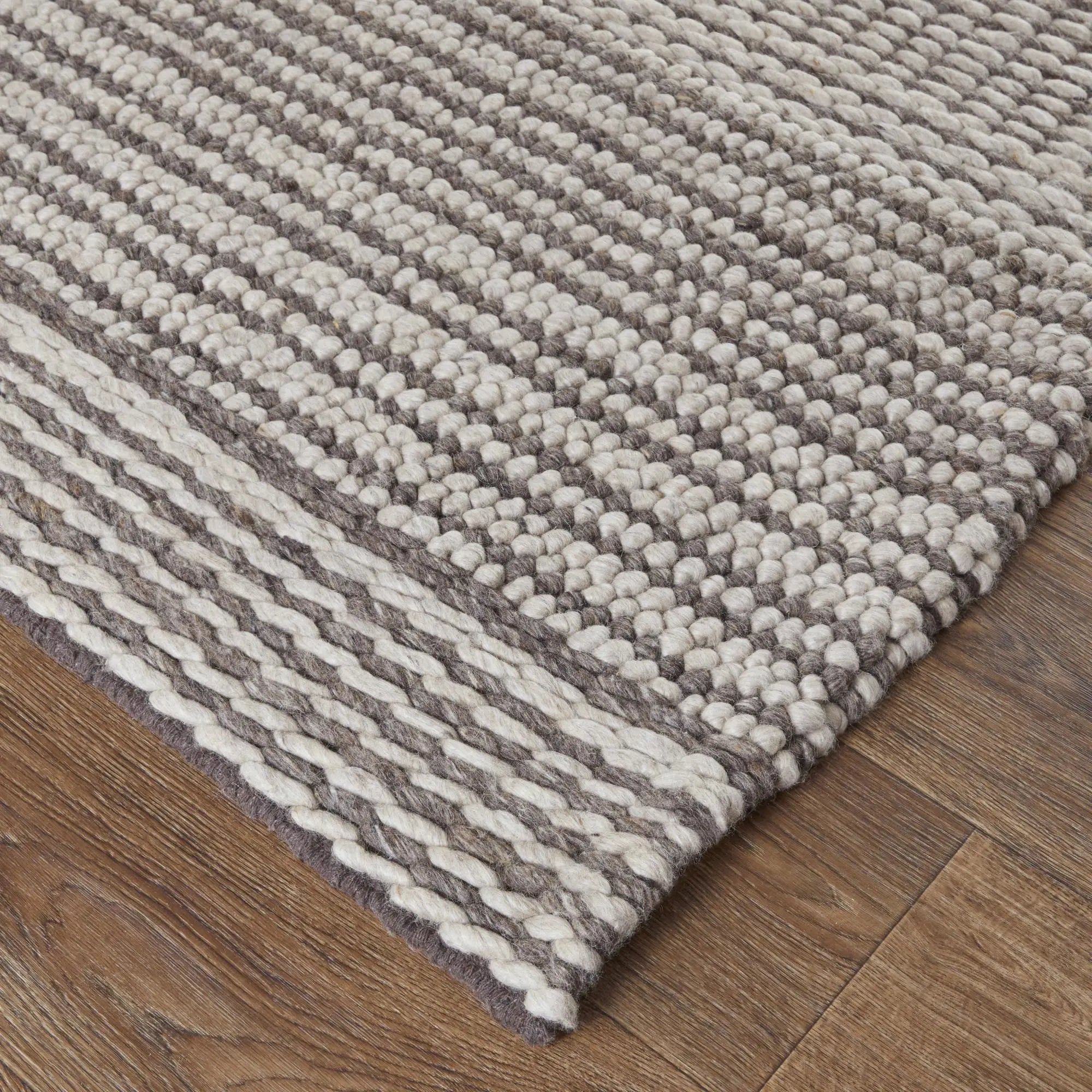 2' X 3' Ivory And Brown Wool Striped Hand Woven Area Rug Homeroots Home Decor