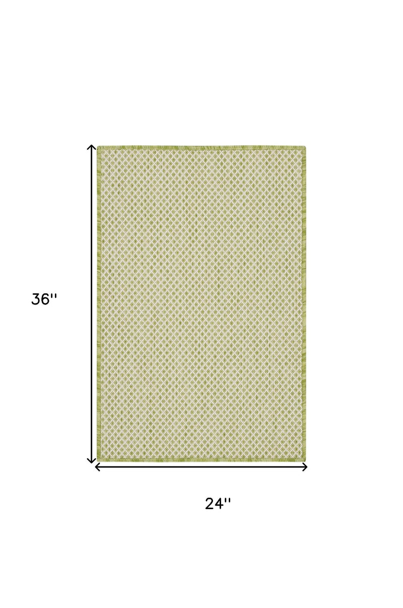 2' X 3' Ivory And Green Geometric Indoor Outdoor Area Rug Homeroots Outdoor