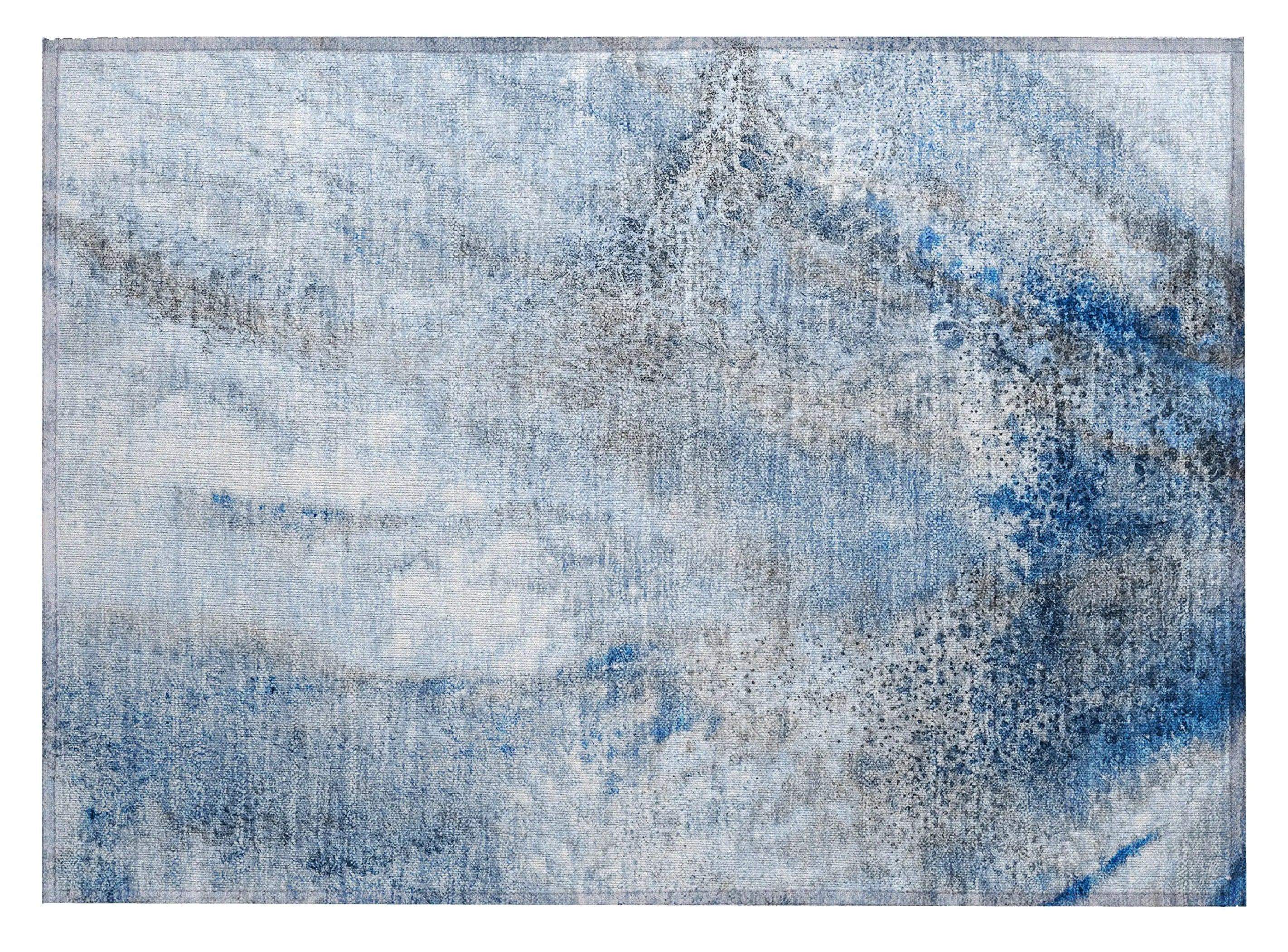 2' X 3' Ivory Blue and Gray Abstract Washable Non Skid Indoor Outdoor Area Rug Homeroots Outdoor