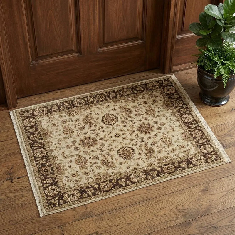 2' X 3' Ivory Gold And Brown Wool Oriental Hand Knotted Area Rug Homeroots Home Decor