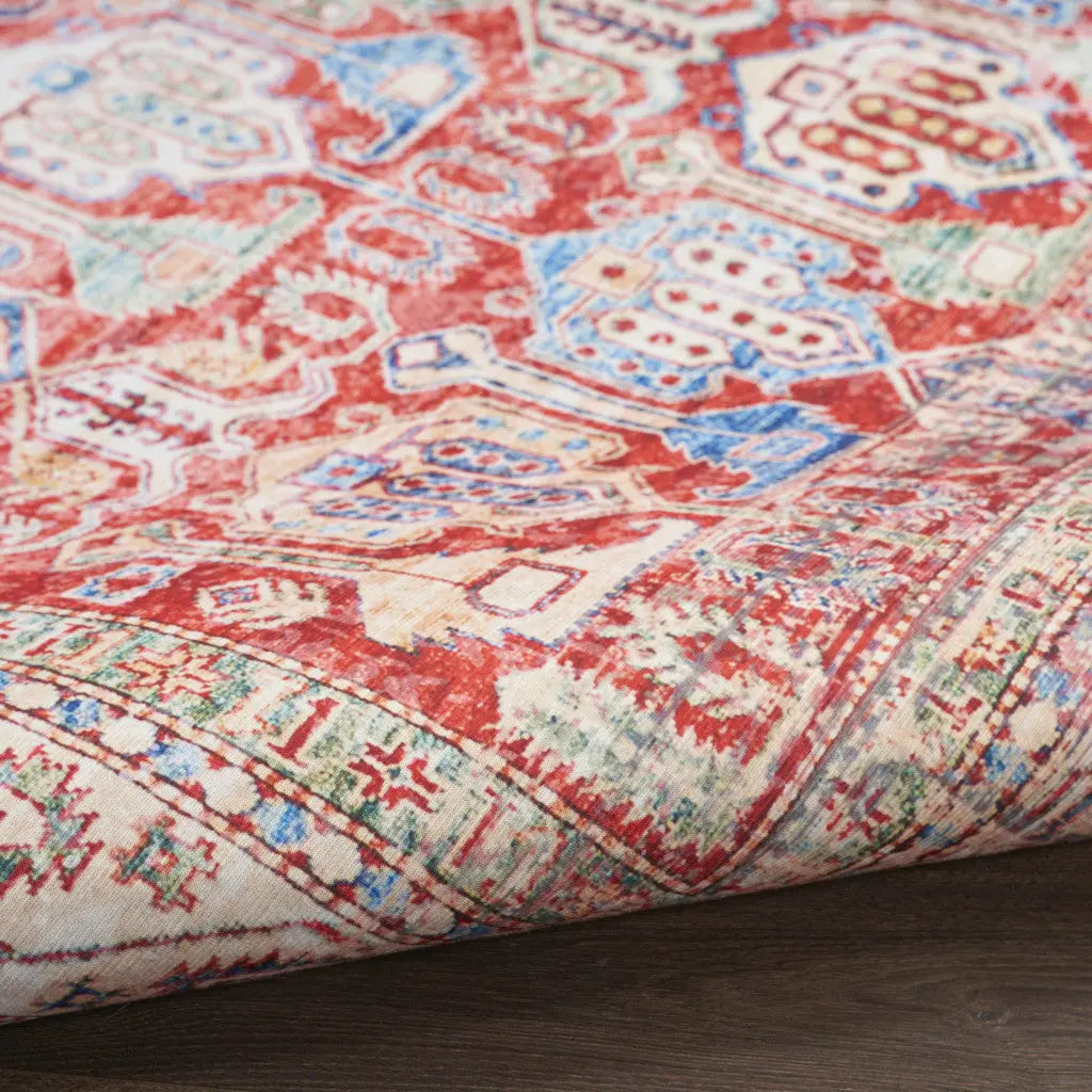 2' X 3' Ivory Red And Blue Oriental Distressed Non Skid Area Rug GreatEagleInc