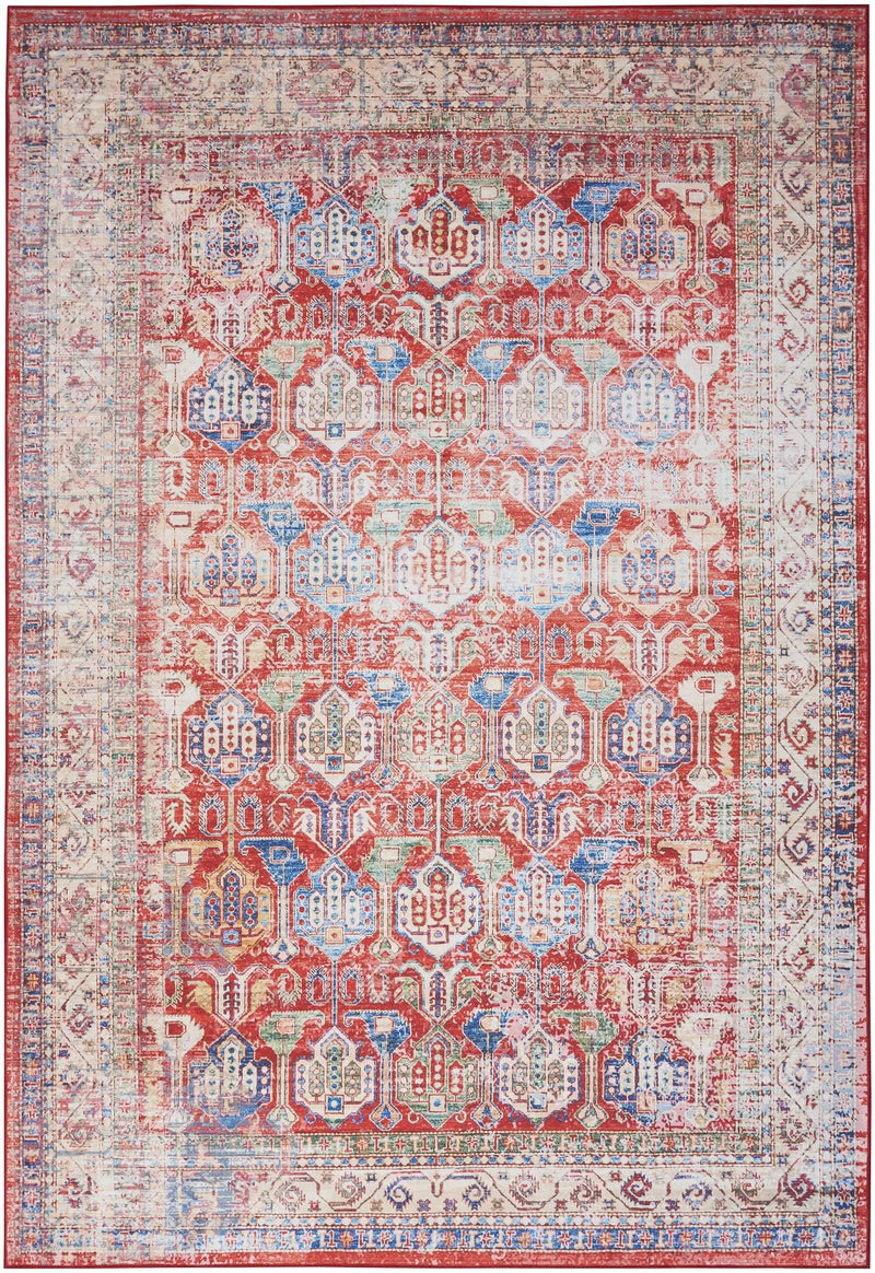2' X 3' Ivory Red And Blue Oriental Distressed Non Skid Area Rug GreatEagleInc
