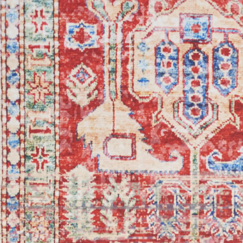 2' X 3' Ivory Red And Blue Oriental Distressed Non Skid Area Rug GreatEagleInc