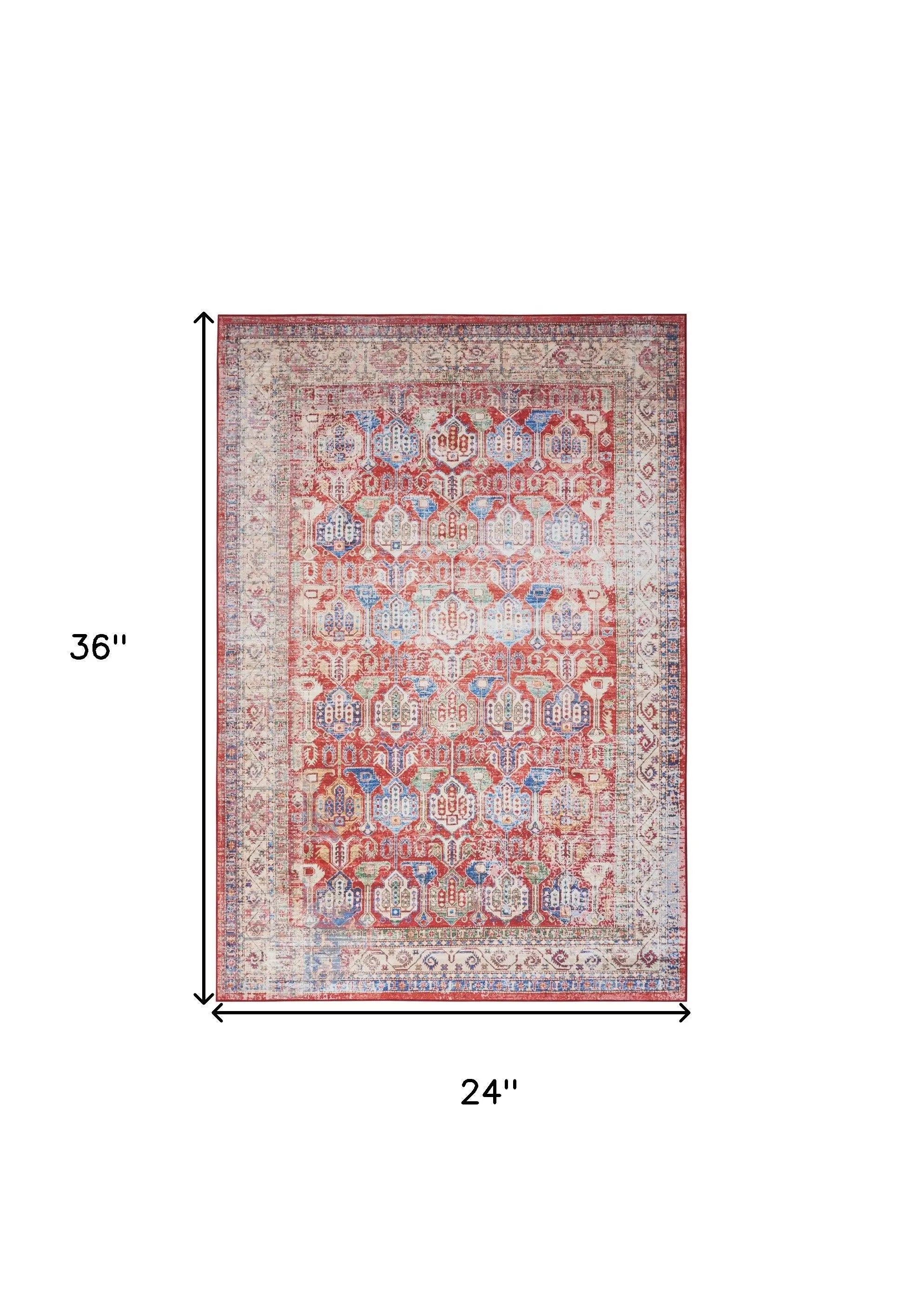 2' X 3' Ivory Red And Blue Oriental Distressed Non Skid Area Rug GreatEagleInc