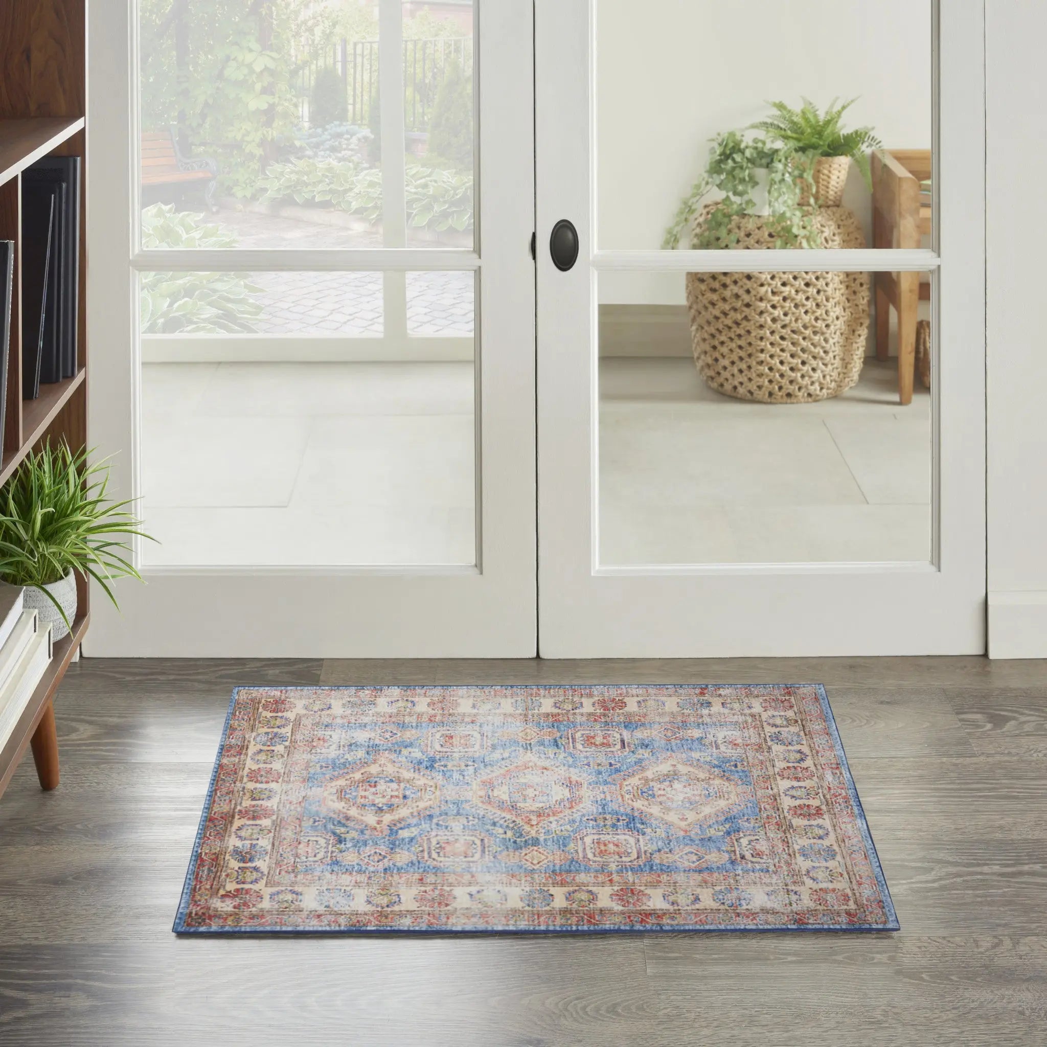 2' X 3' Ivory Red and Blue Oriental Distressed Non Skid Area Rug GreatEagleInc